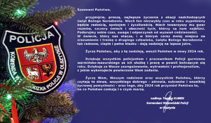 Bożonarodzeniowe i noworoczne życzenia Komendanta Wojewódzkiego Policji w Olsztynie